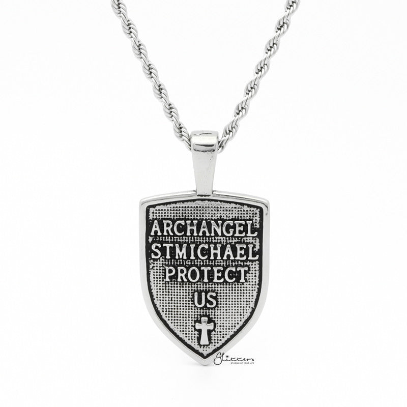 Stainless Steel St. Michael Tag Pendant-Jewellery, Men's Jewellery, Men's Necklace, Necklaces, Pendants, Stainless Steel, Stainless Steel Pendant-SP0284-2_1-Glitters