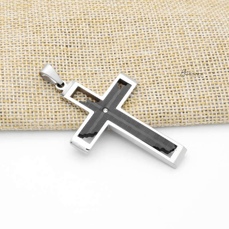 Stainless Steel Cross Pendant with CZ - Black-Cubic Zirconia, Jewellery, Men's Jewellery, Men's Necklace, Necklaces, Pendants, Stainless Steel, Stainless Steel Pendant-SP0305-K2_800-Glitters