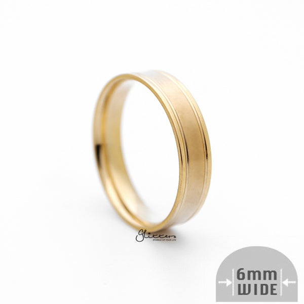 Stainless Steel 6mm Wide Brushed Center Band Ring - Gold-Jewellery, Men's Jewellery, Men's Rings, Rings, Stainless Steel, Stainless Steel Rings-SR0267-02_600-Glitters
