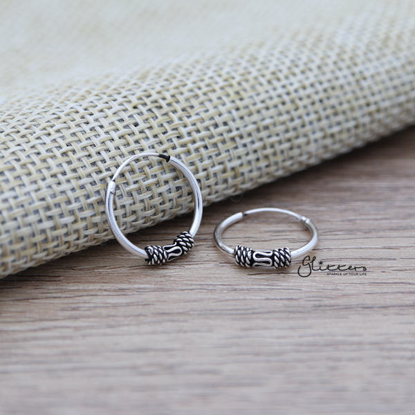 Sterling Silver Bali Hoop Sleeper Earrings - 14mm - SSE0303-earrings, Hoop Earrings, Jewellery, Women's Earrings, Women's Jewellery-SSE0303_01_600-Glitters