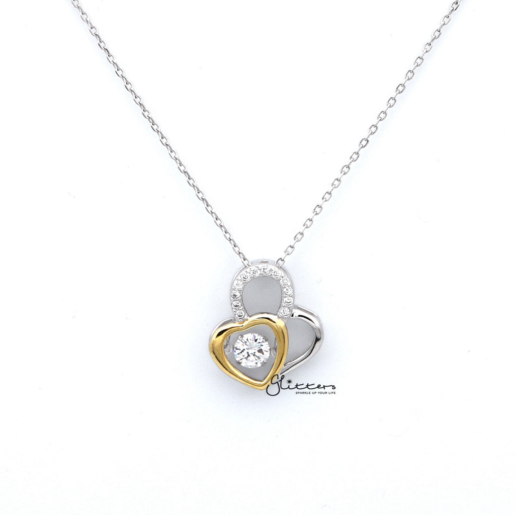Sterling Silver Two Tone Double Hearts Women's Necklace-Cubic Zirconia, Jewellery, Necklaces, Sterling Silver Necklaces, Women's Jewellery, Women's Necklace-SSP0122_1000-01-Glitters