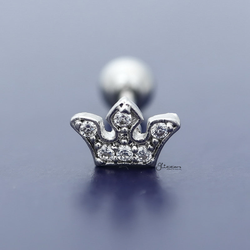 C.Z Paved Crown Tragus Cartilage Earring Stud-Body Piercing Jewellery, Cartilage, Cubic Zirconia, earrings, Jewellery, Tragus, Women's Earrings, Women's Jewellery-TG0117_1-Glitters