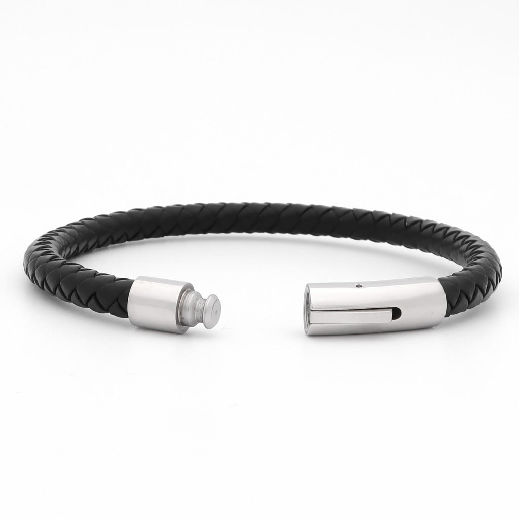 Black Braided One Line Leather Bracelet-Bracelets, Jewellery, leather bracelet, Men's Bracelet, Men's Jewellery, Women's Bracelet, Women's Jewellery-bcl0224-3_1-Glitters