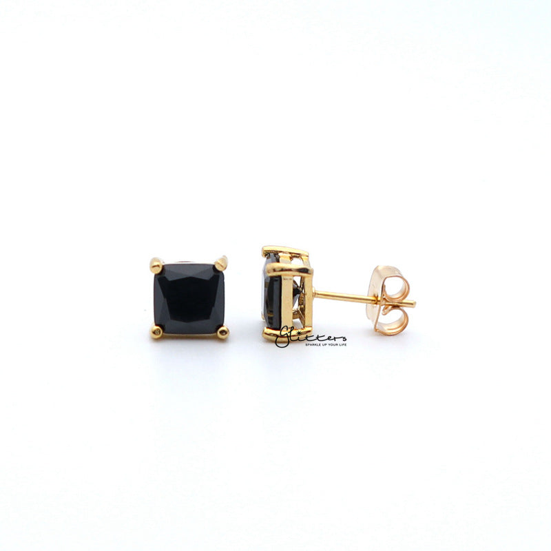 18k Gold Plated Black Square Zirconia Studs Earrings-Cubic Zirconia, earrings, Hip Hop Earrings, Iced Out, Jewellery, Men's Earrings, Men's Jewellery, Stud Earrings, Women's Earrings, Women's Jewellery-er0007-gb02-Glitters