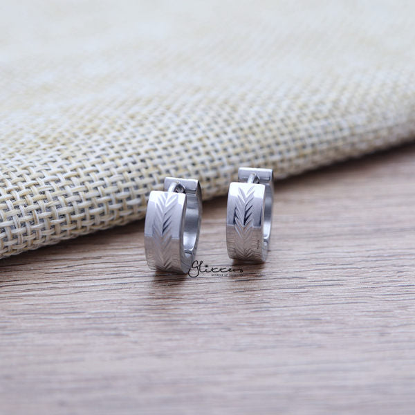 Stainless Steel Hinged Hoop Earrings with Dia-Cut Center-earrings, Hoop Earrings, Huggie Earrings, Jewellery, Men's Earrings, Men's Jewellery, Stainless Steel, Women's Earrings, Women's Jewellery-er0122-05S-Glitters