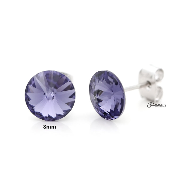 Round Crystal Stud Earrings - Tanzanite-Crystal, earrings, Jewellery, Stud Earrings, Women's Earrings, Women's Jewellery-er0591-TZ1_800-Glitters