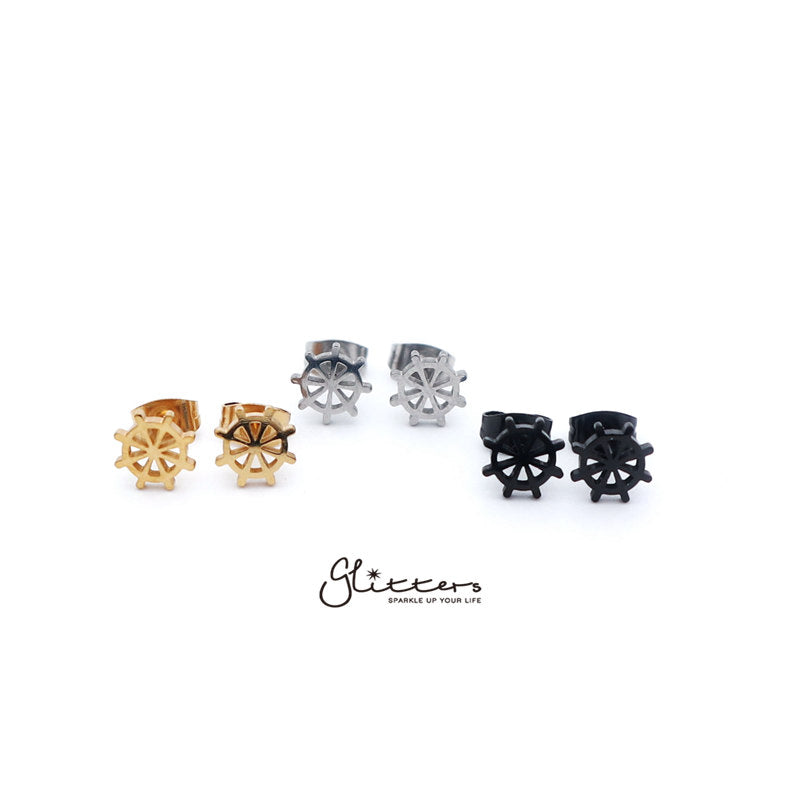 Stainless Steel Rudder Stud Earrings-Silver | Gold | Black-earrings, Jewellery, Men's Earrings, Men's Jewellery, Stainless Steel, Stud Earrings, Women's Earrings, Women's Jewellery-er1433-0-Glitters