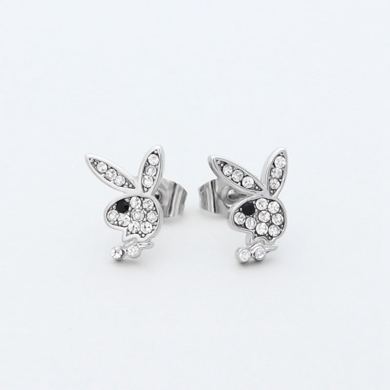 Official Playboy Bunny Stud Earrings - Silver-Crystal, earrings, Jewellery, Men's Earrings, Men's Jewellery, Stud Earrings, Women's Earrings, Women's Jewellery-er1538-s_1__800-Glitters