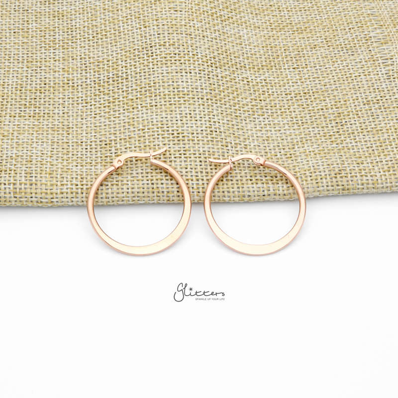 Stainless Steel Plain Flat Hoop Earrings - Rose Gold-earrings, Hoop Earrings, Huggie Earrings, Jewellery, Stainless Steel, Women's Earrings, Women's Jewellery-er1546-RG30_800-Glitters