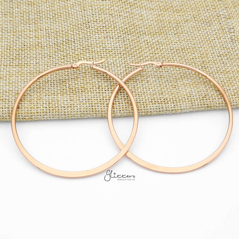 Stainless Steel Plain Flat Hoop Earrings - Rose Gold-earrings, Hoop Earrings, Huggie Earrings, Jewellery, Stainless Steel, Women's Earrings, Women's Jewellery-er1546-RG60_800-Glitters