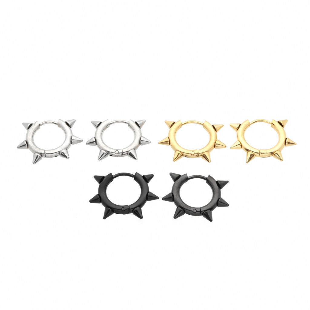 Stainless Steel Spikes Huggie Hoop Earrings-earrings, Hoop Earrings, Huggie Earrings, Jewellery, Men's Earrings, Men's Jewellery, Stainless Steel, Women's Earrings-er1565_1-Glitters