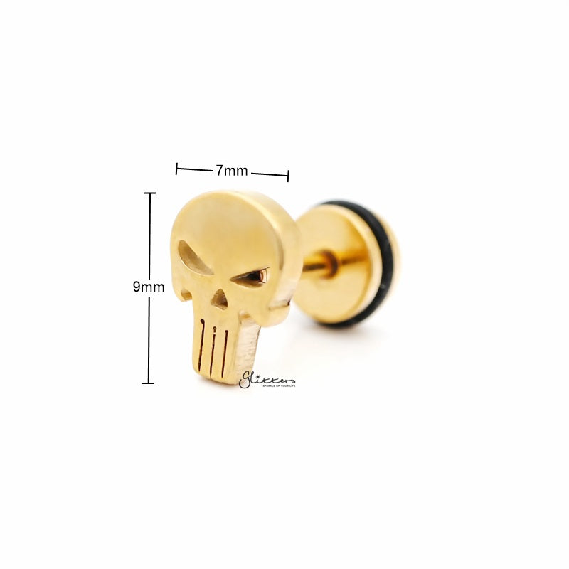Punisher Skull Fake Plug Earring - Gold-Body Piercing Jewellery, earrings, Fake Plug, Jewellery, Men's Earrings, Men's Jewellery, Stainless Steel-fp0165-G-2_800_New-Glitters