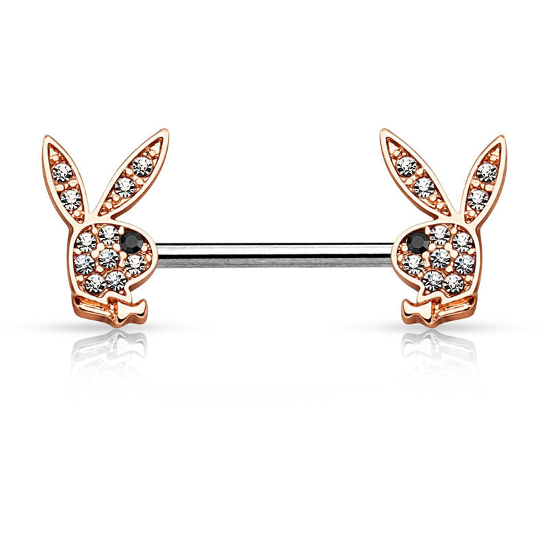 Playboy Bunny Ends Nipple Barbell - Rose Gold-Body Piercing Jewellery, Nipple Barbell-nb0027-rg-Glitters