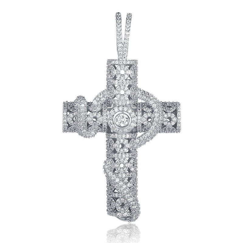 Snake Winding Cross Pendant - Silver-Hip Hop, Hip Hop Pendant, Iced Out, Jewellery, Men's Necklace, Necklaces, Pendants, Women's Jewellery, Women's Necklace-nk1043-s_800-Glitters