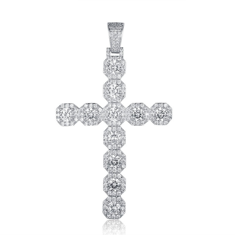 Iced Out Cross Pendant - Silver-Hip Hop, Hip Hop Pendant, Iced Out, Jewellery, Men's Necklace, Necklaces, Pendants, Women's Jewellery, Women's Necklace-nk1057-s-800-Glitters