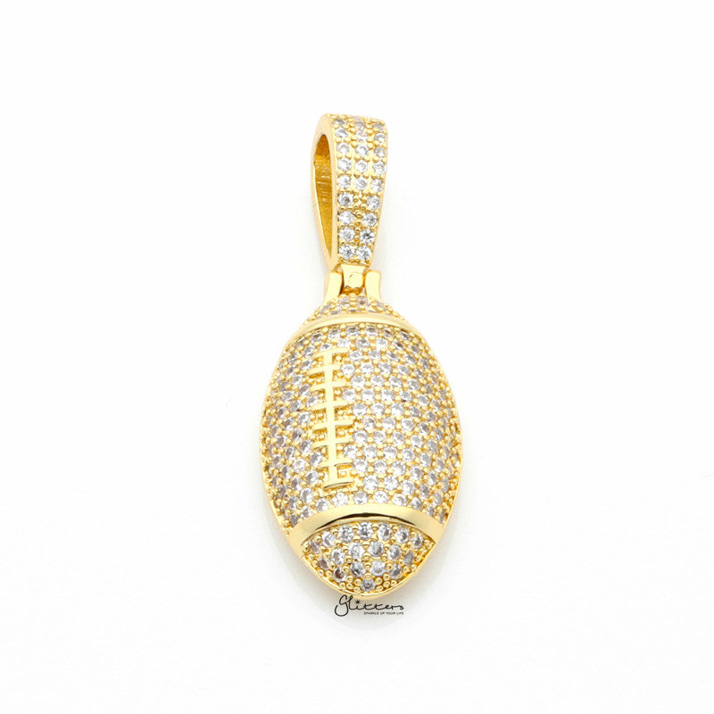 Iced Out Rugby Ball Pendant - Gold-Hip Hop, Hip Hop Pendant, Iced Out, Men's Necklace, Necklaces, Pendants-nk1087-g2_1-Glitters