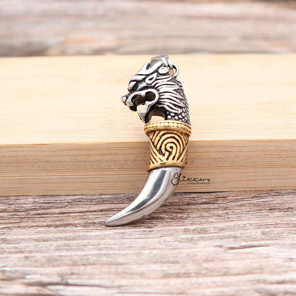 Stainless Steel Dragon Head with Wolf Tooth Pendant-Jewellery, Men's Jewellery, Men's Necklace, Necklaces, Pendants, Stainless Steel, Stainless Steel Pendant-sp0251_1000-03-Glitters