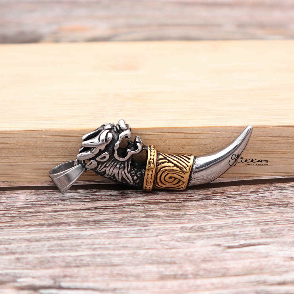 Stainless Steel Dragon Head with Wolf Tooth Pendant-Jewellery, Men's Jewellery, Men's Necklace, Necklaces, Pendants, Stainless Steel, Stainless Steel Pendant-sp0251_1000-04-Glitters