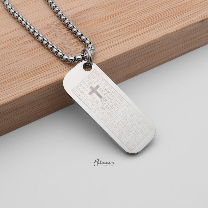 Stainless Steel Our Father Prayer Tag Pendant - Spanish Version-Jewellery, Men's Jewellery, Men's Necklace, Necklaces, Pendants, Stainless Steel, Stainless Steel Pendant, Women's Jewellery, Women's Necklace-sp0298_2__800-Glitters