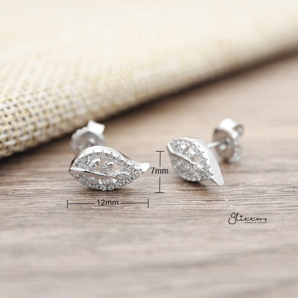 925 Sterling Silver CZ Leaf Stud Earrings-Cubic Zirconia, earrings, Jewellery, Stud Earrings, Women's Earrings, Women's Jewellery-sse0110-02_600_New-Glitters