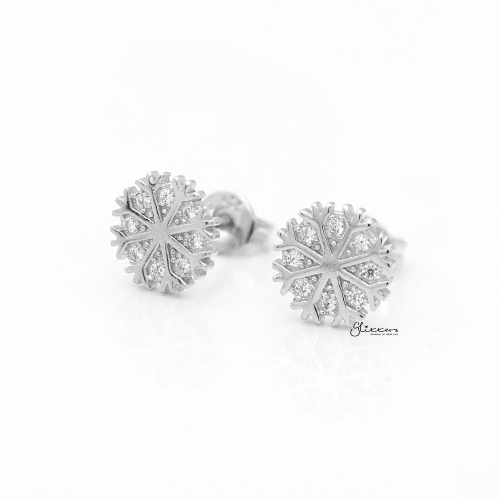 Sterling Silver Snowflake Stud Earrings-Cubic Zirconia, earrings, Jewellery, Stud Earrings, Women's Earrings, Women's Jewellery-sse0134-01_01-Glitters