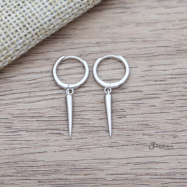 925 Sterling Silver Dangle Spike One-Touch Hoop Earrings-earrings, Hoop Earrings, Jewellery, Women's Earrings, Women's Jewellery-sse0349-01_600-Glitters