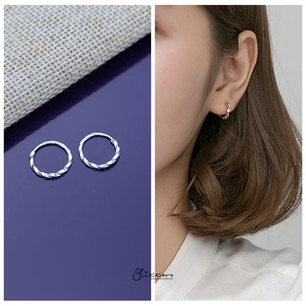 Sterling Silver Twisted Pattern Bendable Hoop Earrings-earrings, Hoop Earrings, Jewellery, Women's Earrings, Women's Jewellery-sse0392-12mm-3-Glitters