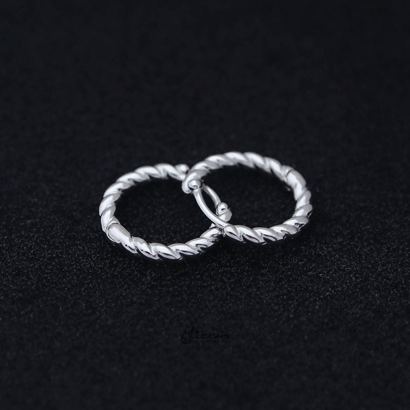 Sterling Silver Twist Rope One-Touch Huggie Hoop Earrings - Silver-earrings, Hoop Earrings, Jewellery, Women's Earrings, Women's Jewellery-sse0402-s2_800-Glitters