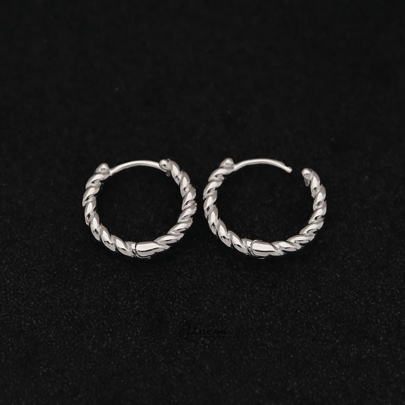 Sterling Silver Twist Rope One-Touch Huggie Hoop Earrings - Silver-earrings, Hoop Earrings, Jewellery, Women's Earrings, Women's Jewellery-sse0402-s4_800-Glitters