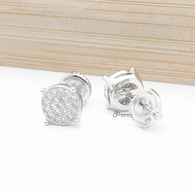 Sterling Silver C.Z Paved Round Stud Earrings-Cubic Zirconia, earrings, Hip Hop Earrings, Iced Out, Jewellery, Men's Earrings, Men's Jewellery, Stud Earrings, Women's Earrings, Women's Jewellery-sse0409-3_1-Glitters