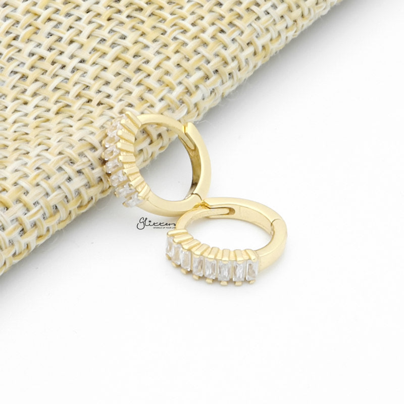Baguette Cut CZ Huggie Hoop Earrings - Gold-Cubic Zirconia, earrings, Hoop Earrings, Jewellery, Women's Earrings, Women's Jewellery-sse0426-g4_1-Glitters