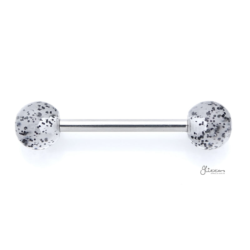 Glitters Acrylic Ball Tongue Barbell - Black-Body Piercing Jewellery, Glitters, Tongue Bar-tr0001-NG-K107-Glitters